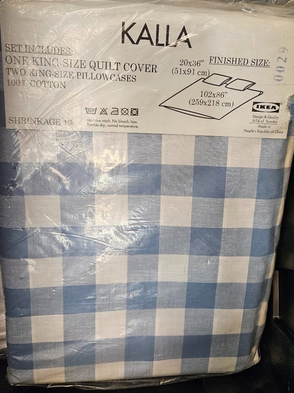 New IKEA KALLA 100% COTTON KING SIZE COMFORTER COVER & PILLOWCASES BLUE PLAID